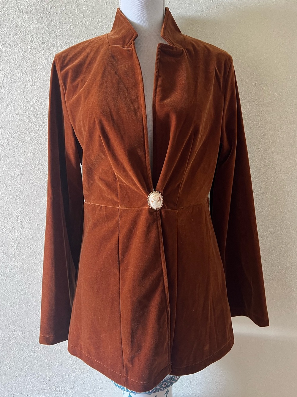 Burnt Orange Crushed Velvet Cameo Blazer Jacket